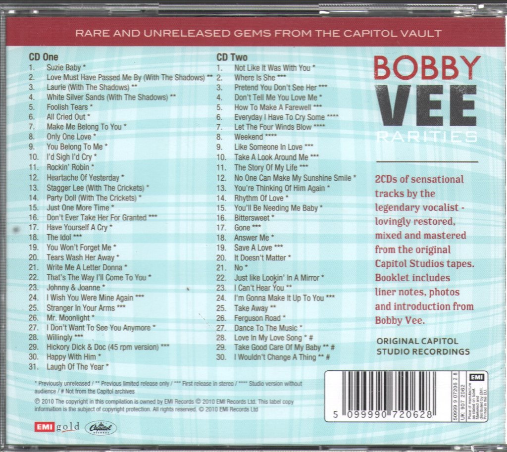 Bobby Vee - Rarities - Double Cd