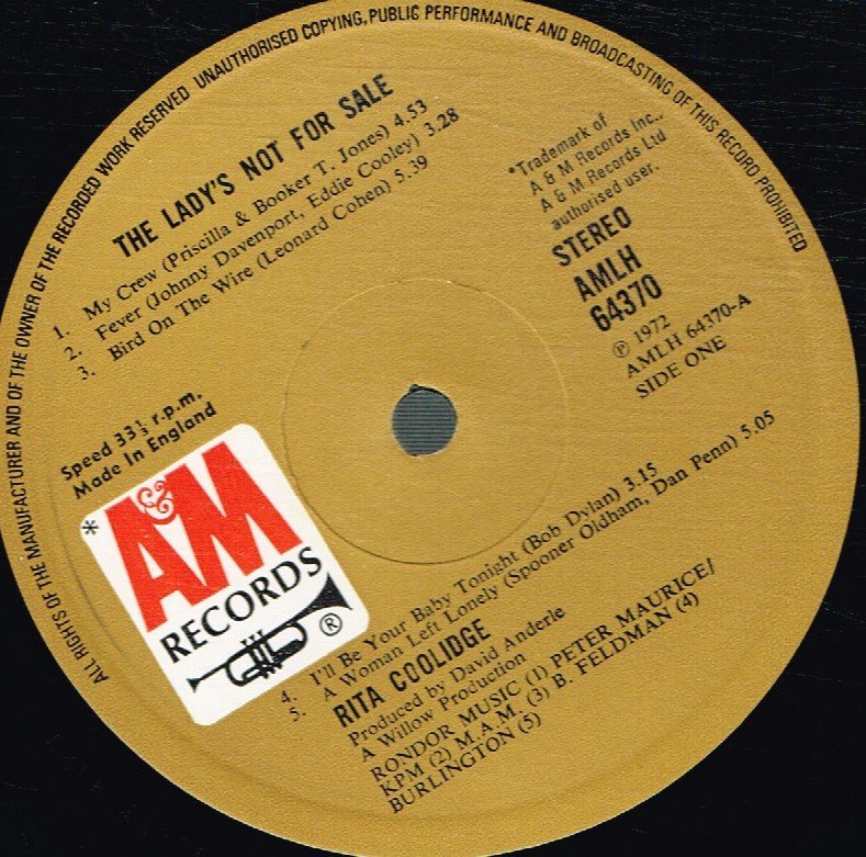Rita Coolidge - Lady's Not For Sale - Lp