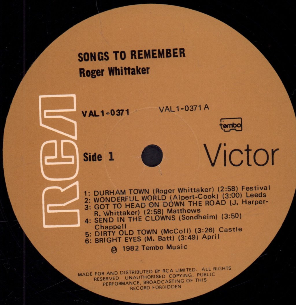 Roger Whittaker - Songs To Remember - Lp