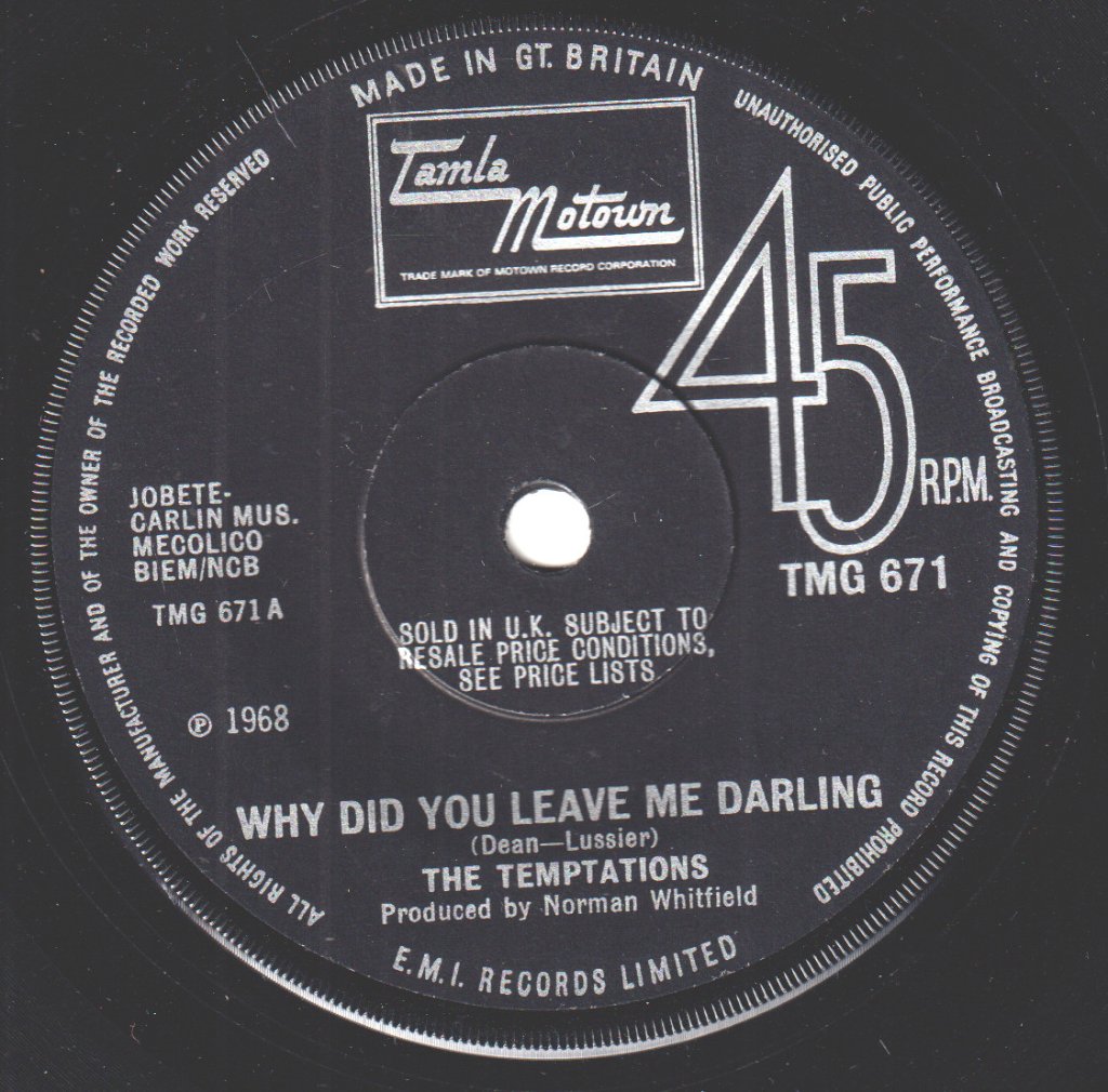 Temptations - Why Did You Leave Me Darling - 7 Inch