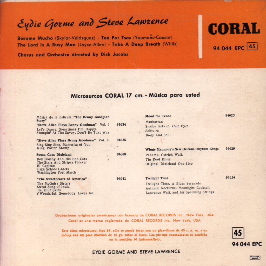 Eydie Gorme And Steve Lawrence - Besame Mucho - 7 Inch