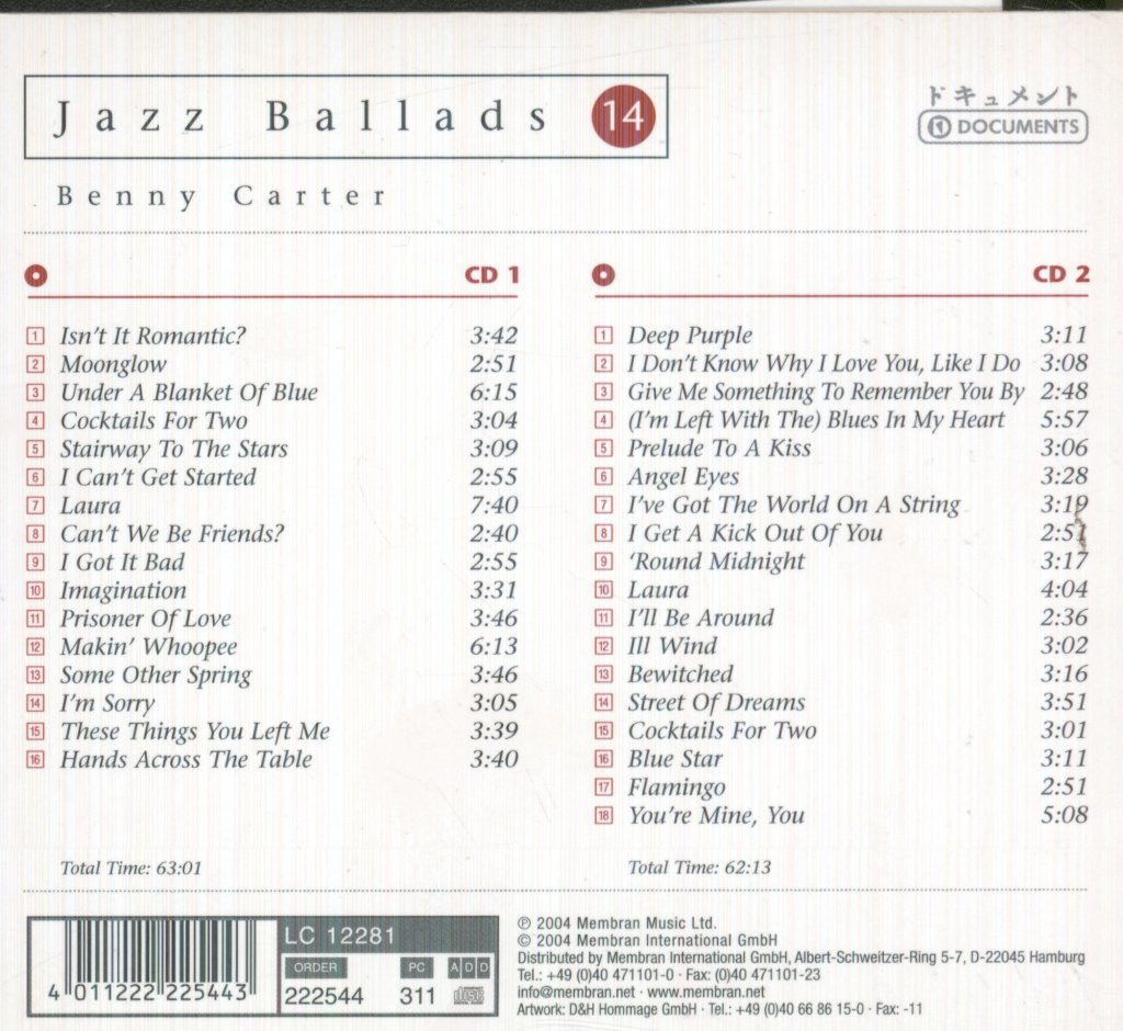 Benny Carter - Jazz Ballads 14 - Double Cd