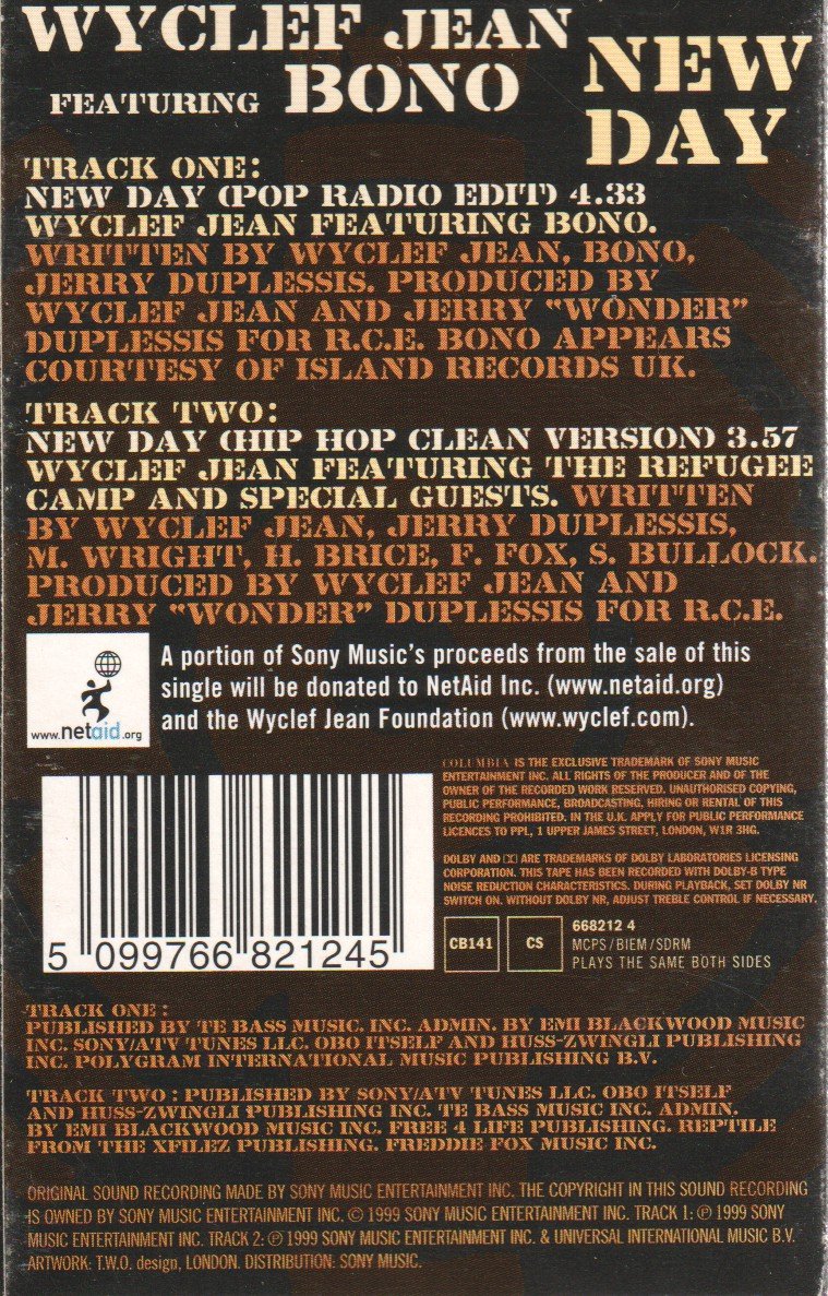 Wyclef Jean Featuring Bono - New Day - Cassette