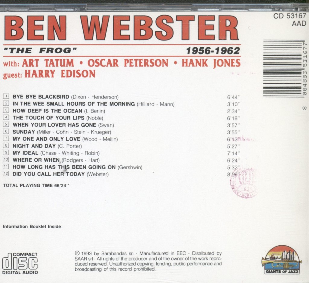 Ben Webster - "The Frog" - 1956 - 1962 - Cd