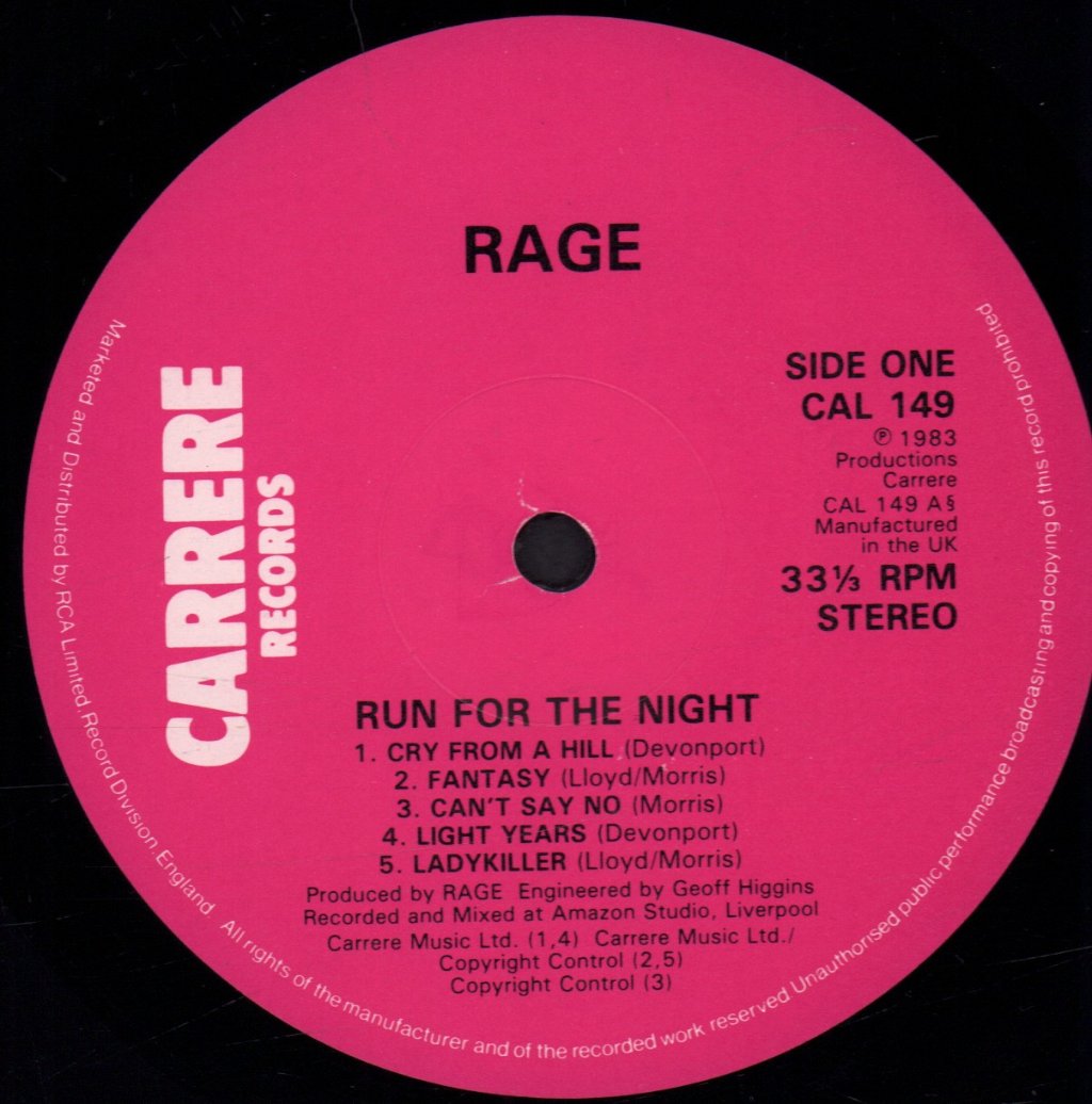 Rage (Nwobhm Group) - Run For The Night - Lp
