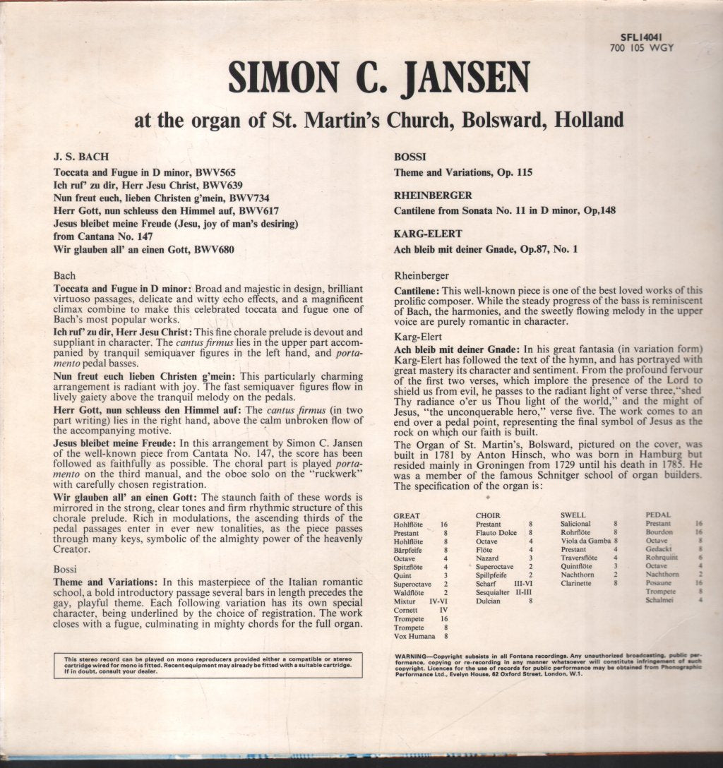 Simon C Jansen - Organ Recital - Lp