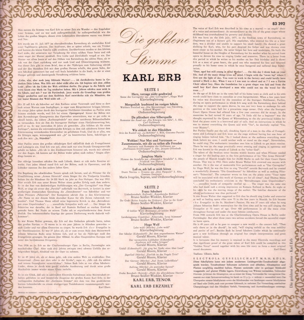 Karl Erb - Die Goldene Stimme - Lp