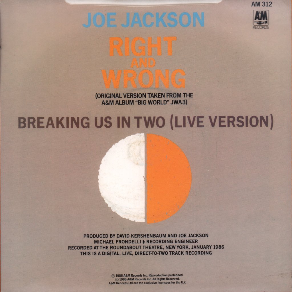 Joe Jackson - Right And Wrong - 7 Inch