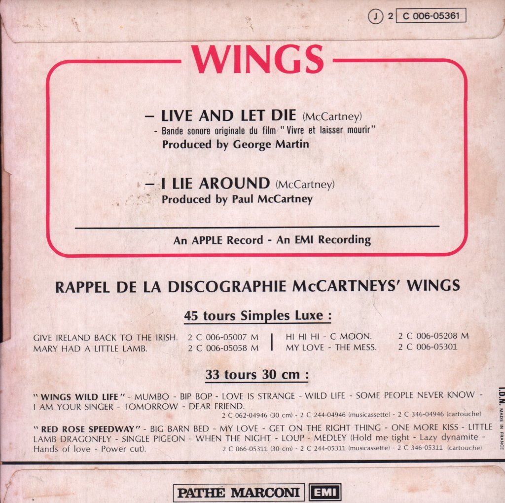 Wings (Paul McCartney's Group) - Live And Let Die - 7 Inch