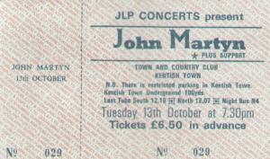 John Martyn - Town And Country Club 13 October - Ticket