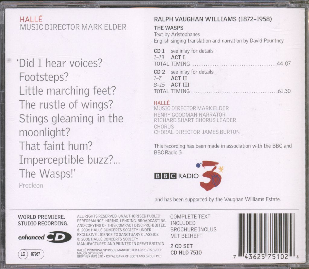 Henry Goodman , Hallé Orchestra, Mark Elder - Vaughan Williams - Wasps - Double Cd
