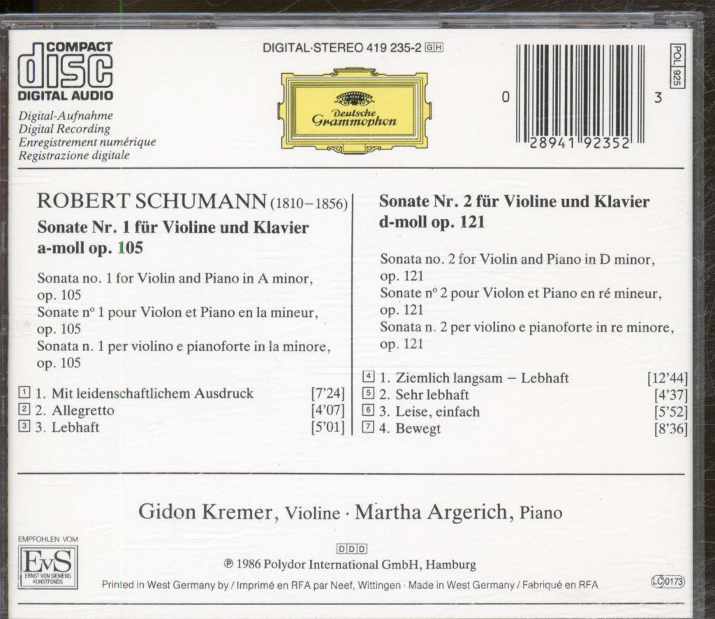 Gidon Kremer · Martha Argerich - Schumann - Violinsonaten Nos. 1 & 2 - Cd