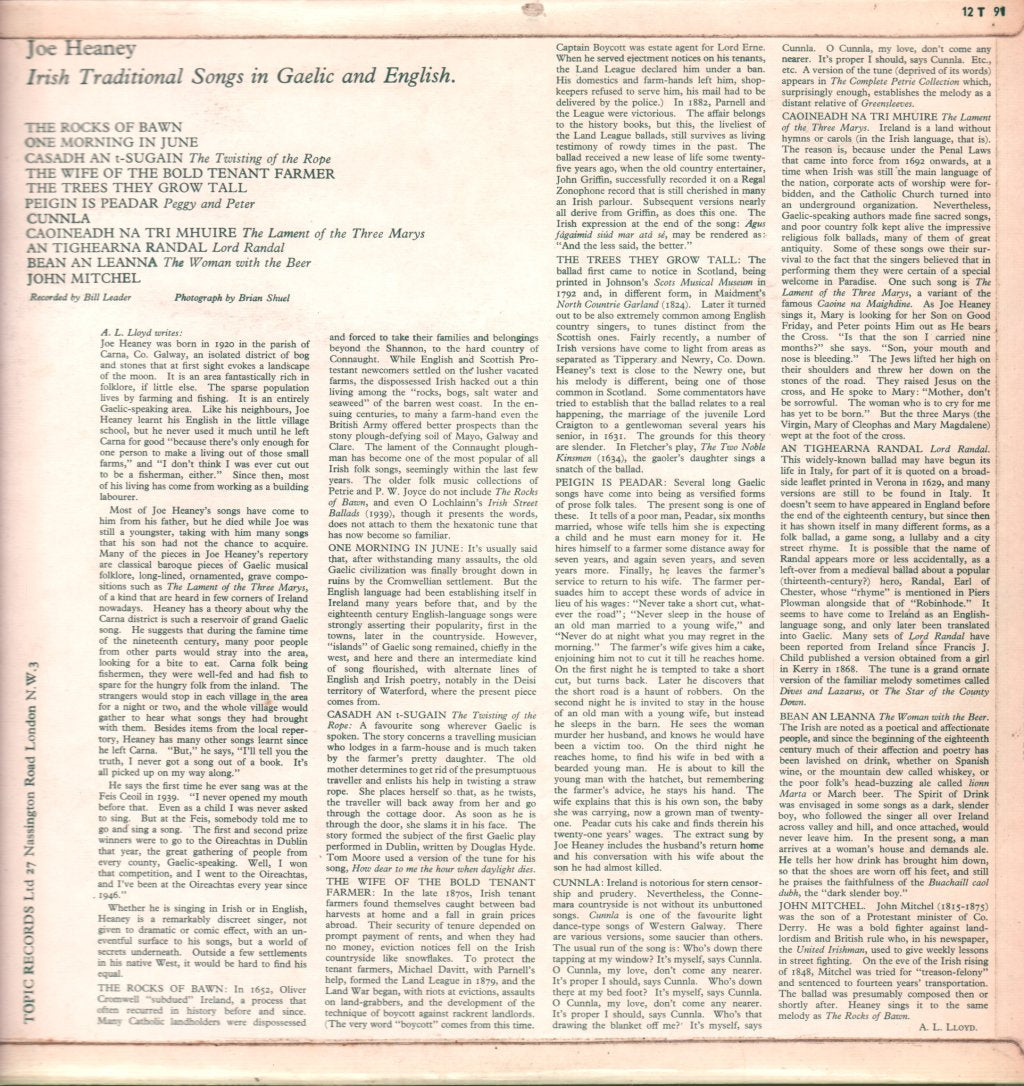 Joe Heaney - Irish Traditional Songs In Gaelic And English - Lp