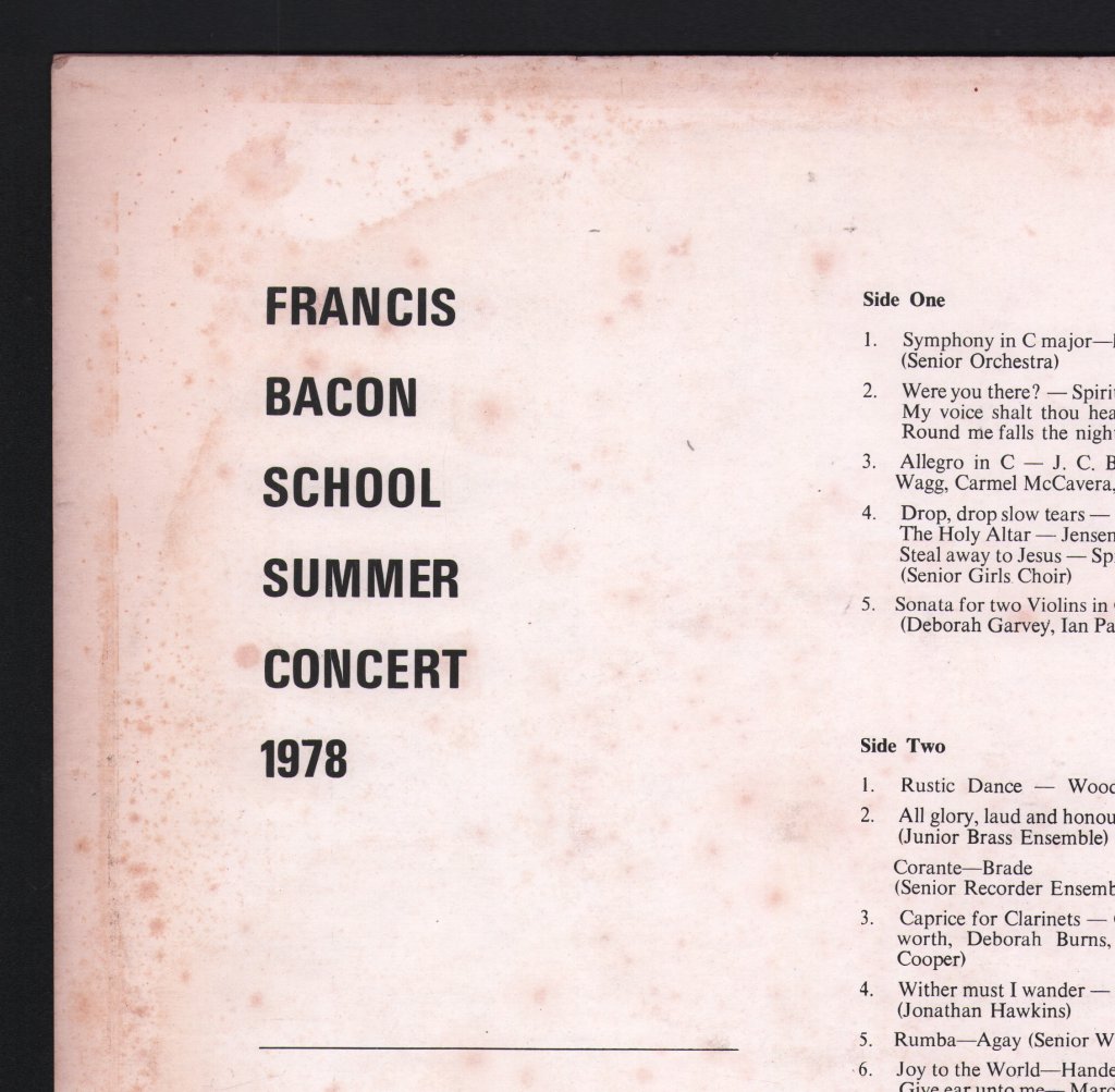 Francis Bacon School - Francis Bacon School Summer Concert 1978 - Lp