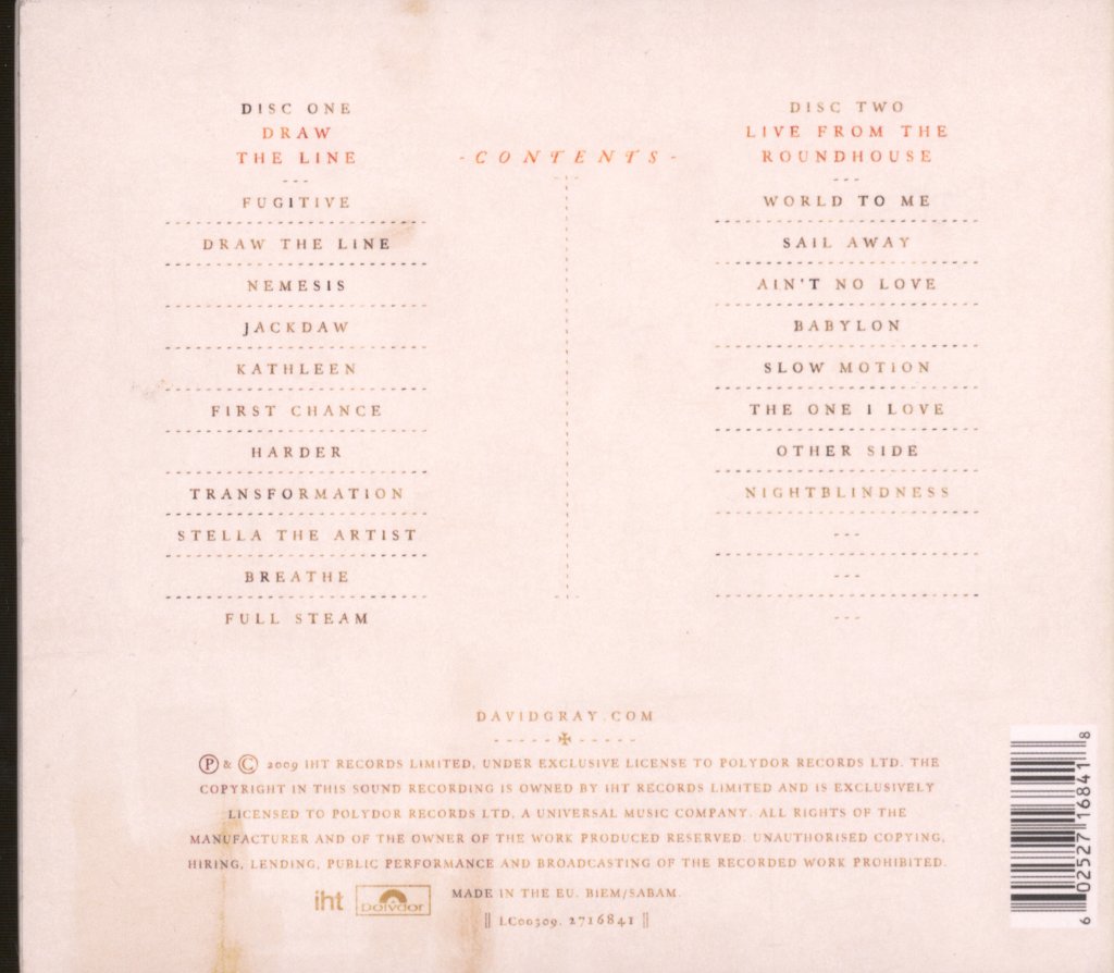 David Gray - Draw The Line - Double Cd
