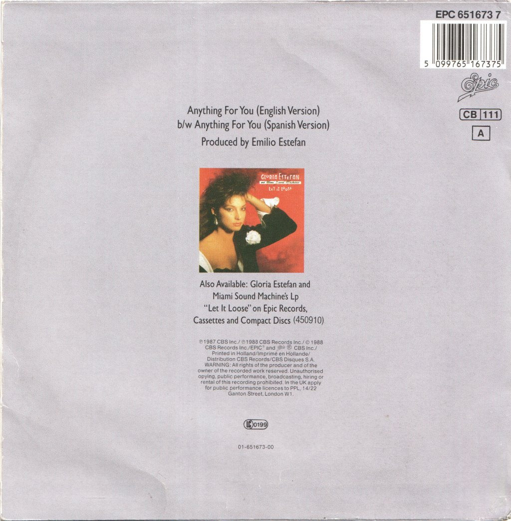 Gloria Estefan - Anything For You - 7 Inch