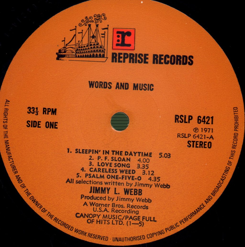 Jimmy Webb - Words And Music - Lp