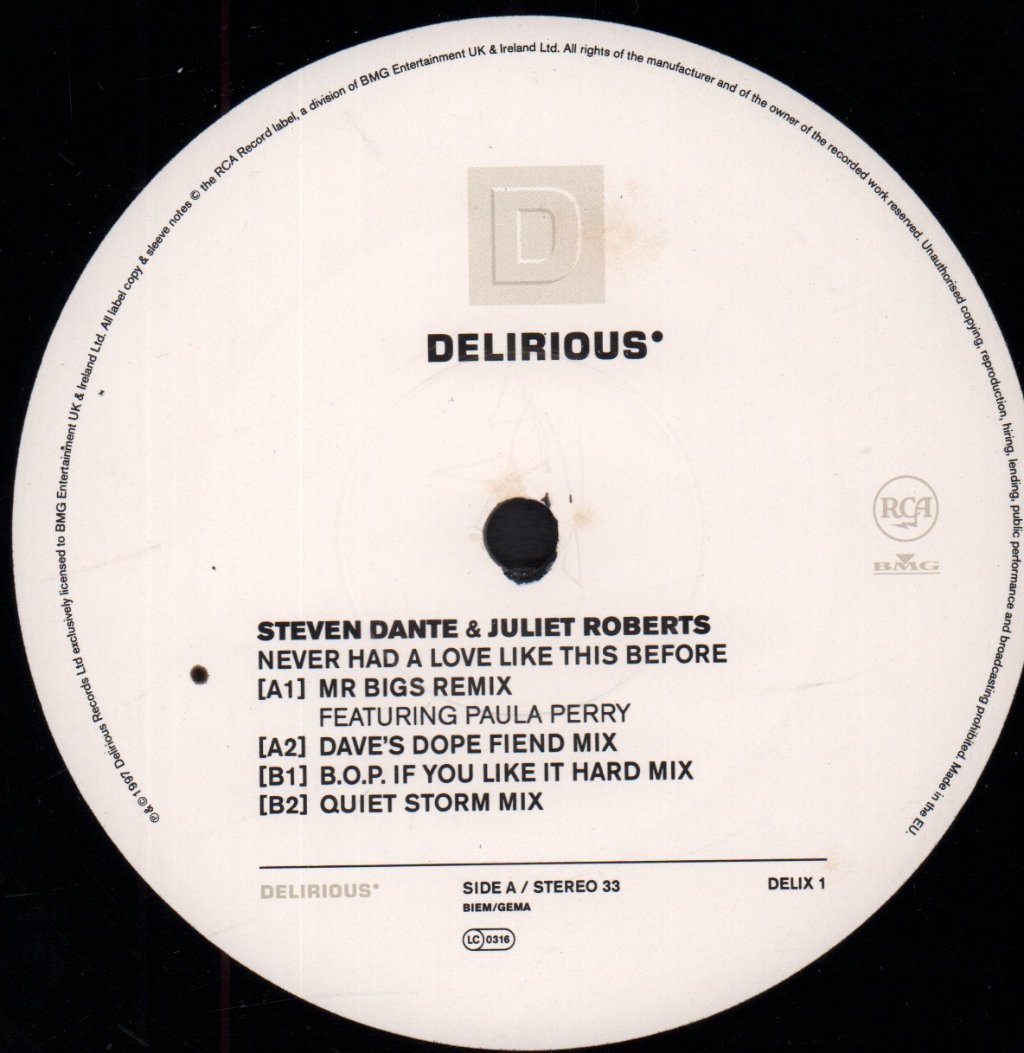 Steven Dante And Juliet Roberts - Never Had A Love Like This Before - 12 Inch