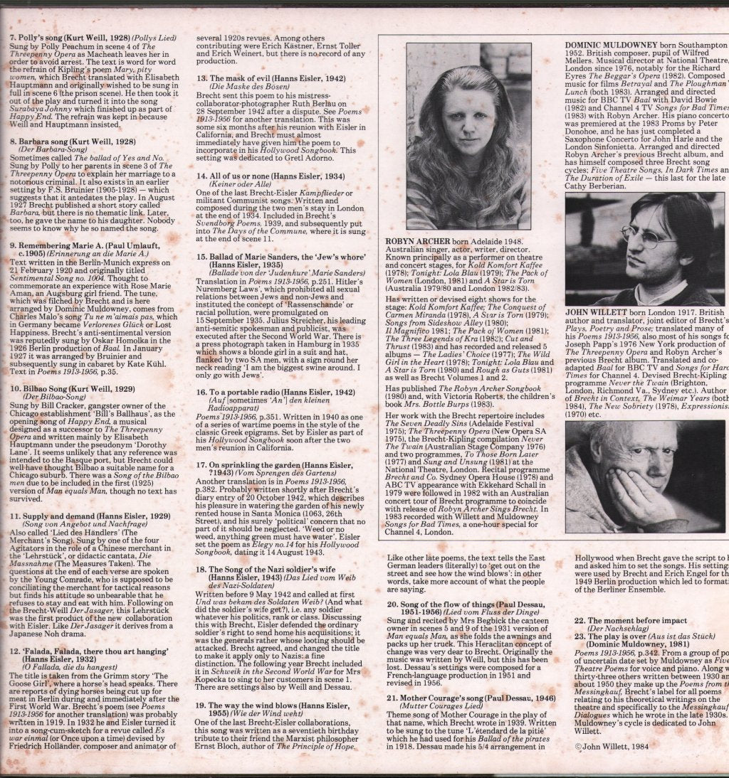 Robyn Archer - Sings Brecht Volume 2 - Lp