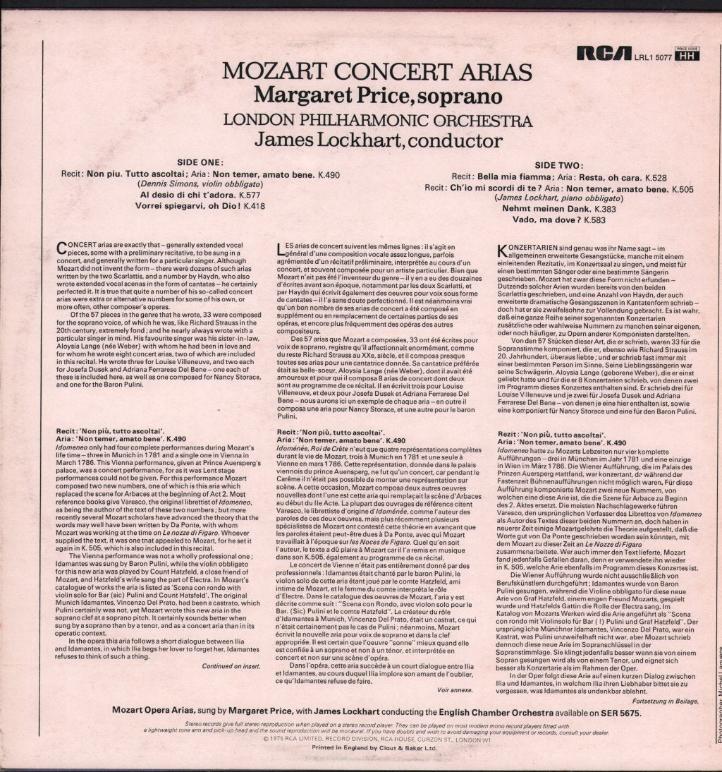 Margaret Price / James Lockhart / London Philharmonic Orchestra - Mozart Concert Arias - Lp