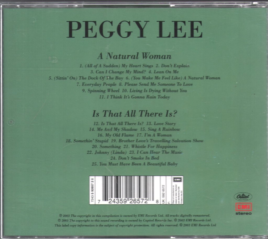 Peggy Lee - A Natural Woman / Is That All There Is? - Cd