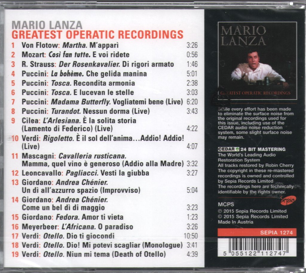 Mario Lanza - Greatest Operatic Recordings - Cd