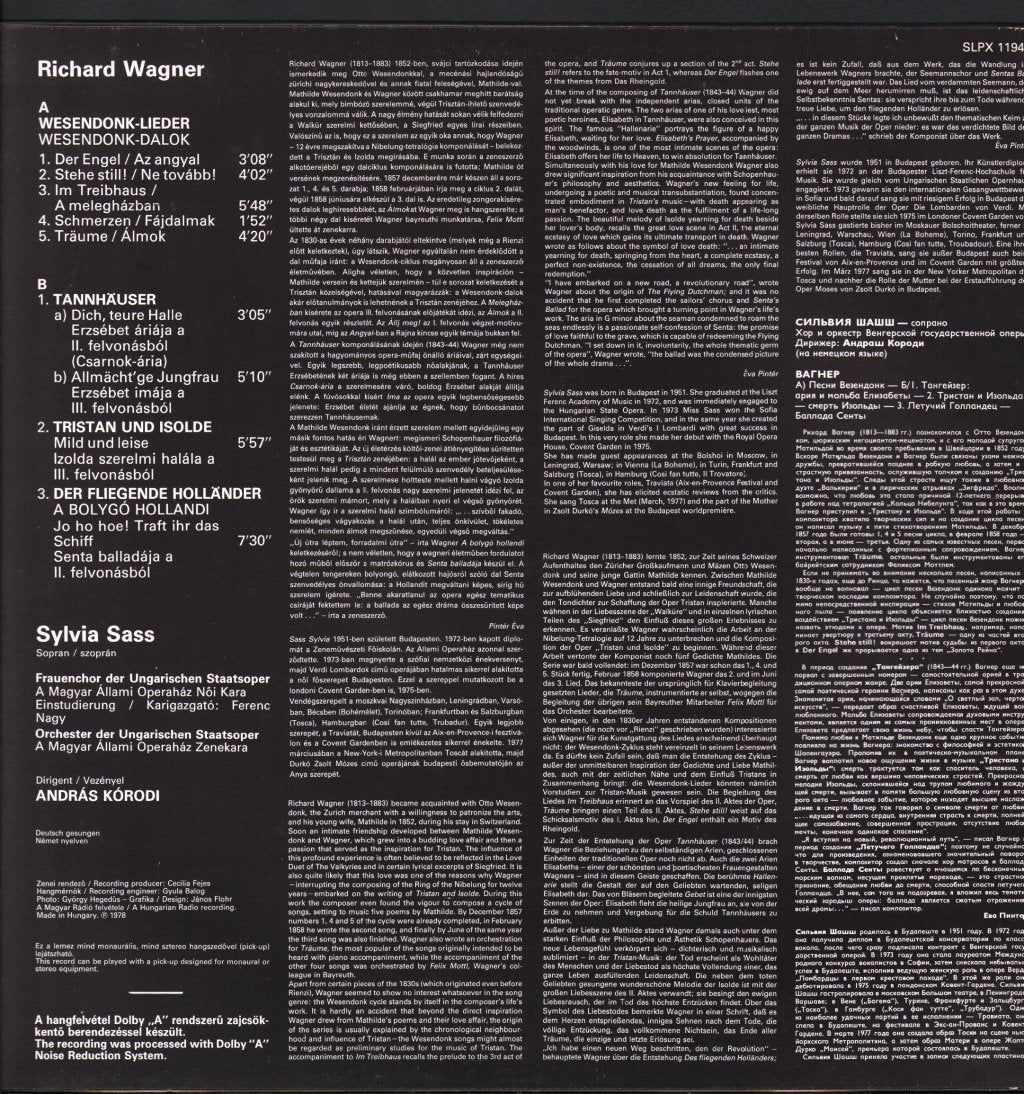 Sylvia Sass - Wagner - Wesendonk-Lieder / Tristan Und Isolde - Lp