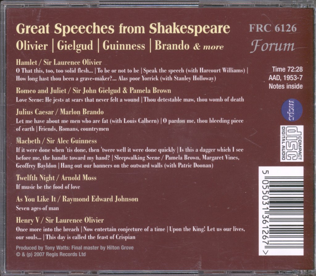 Various Artists - William Shakespeare - Great Speeches - Cd