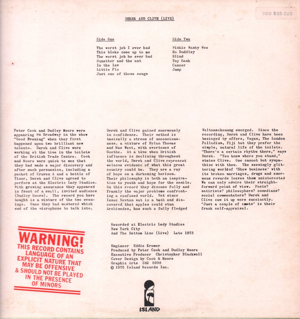 Peter Cook And Dudley Moore - Derek And Clive Live - Lp