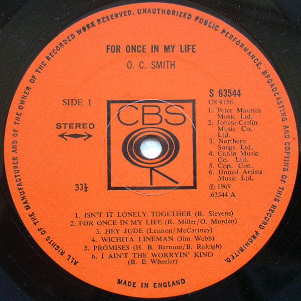 O.c.smith - For Once In My Life - Lp