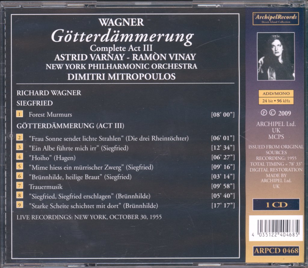 Dimitri Mitropoulos, The New York Philharmonic Orchestra - Wagner - Götterdämmerung : Complete Act III - Cd