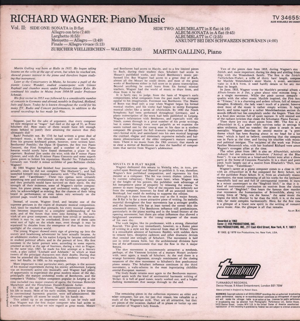 Martin Galling - Wagner Piano Works Volume I - Lp