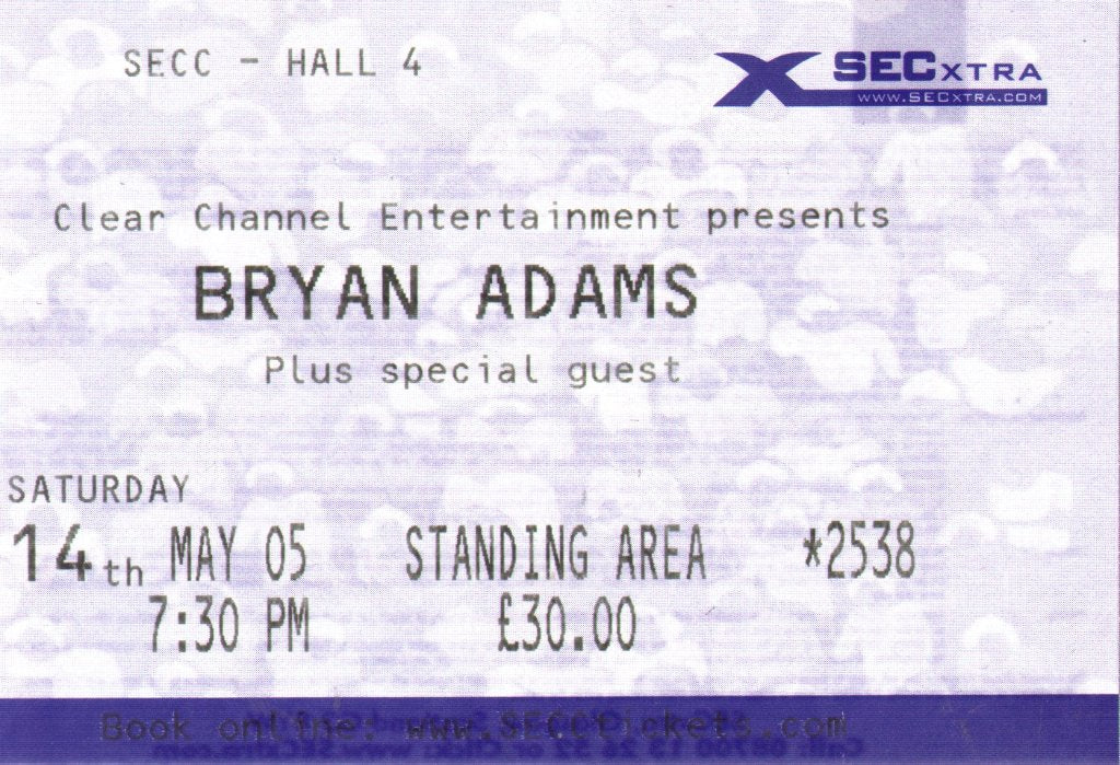 Bryan Adams - SECC Hall 4 14th May 2005 - Ticket