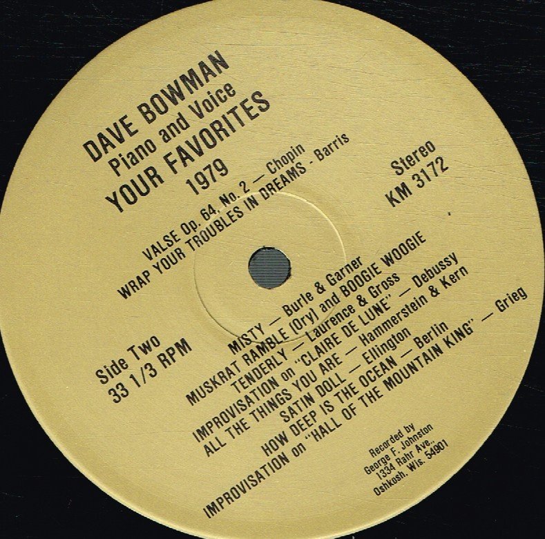 Dave Bowman - Piano and Voice Your Favorites - Lp
