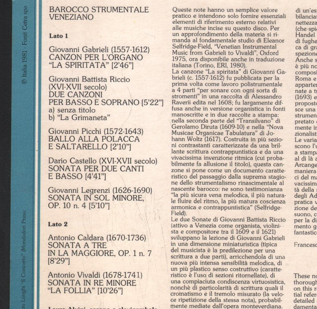 Barocco Strumentale Veneziano - Gabrieli / Riccio / Picchi / Castello / Legrenzi / Caldara / Vivaldi - Lp