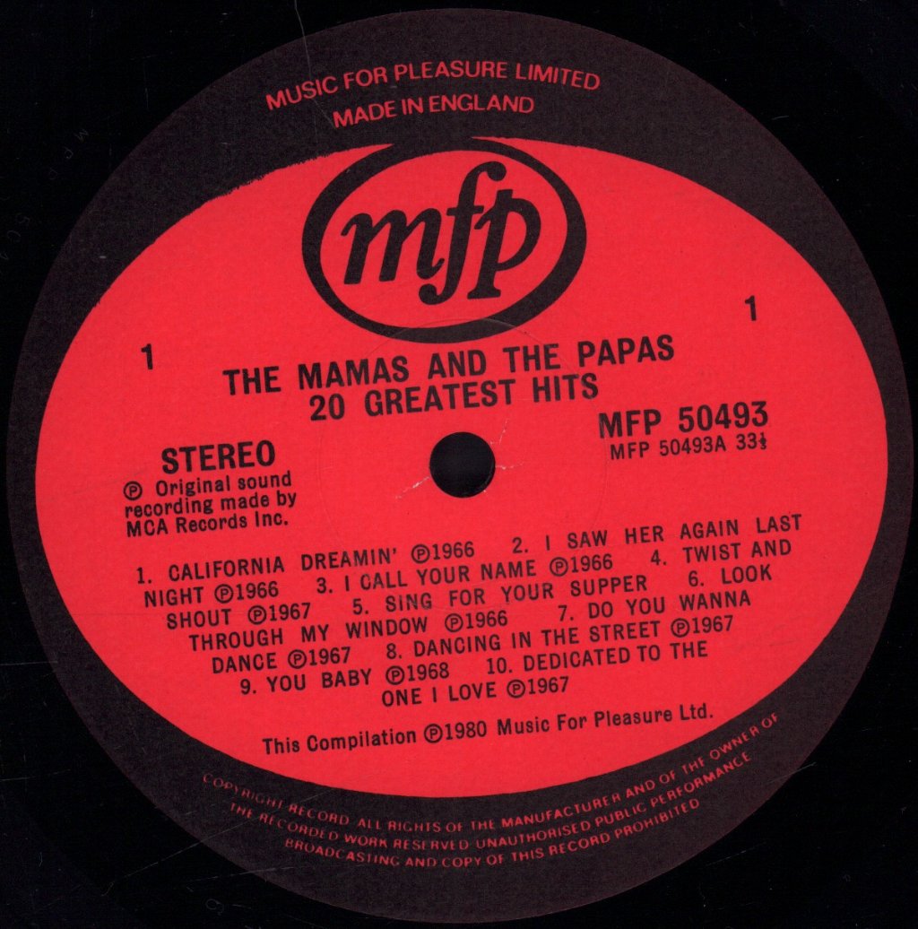 Mamas And The Papas - 20 Greatest Hits - Lp