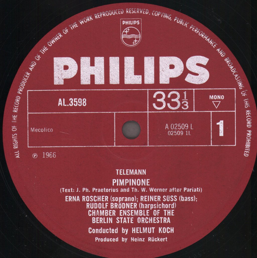 Erna Roscher / Reiner Suss / Helmut Koch / Chamber Ensemble of the Berlin State Opera - Telemann - Pimpinone  - a comic opera - Lp