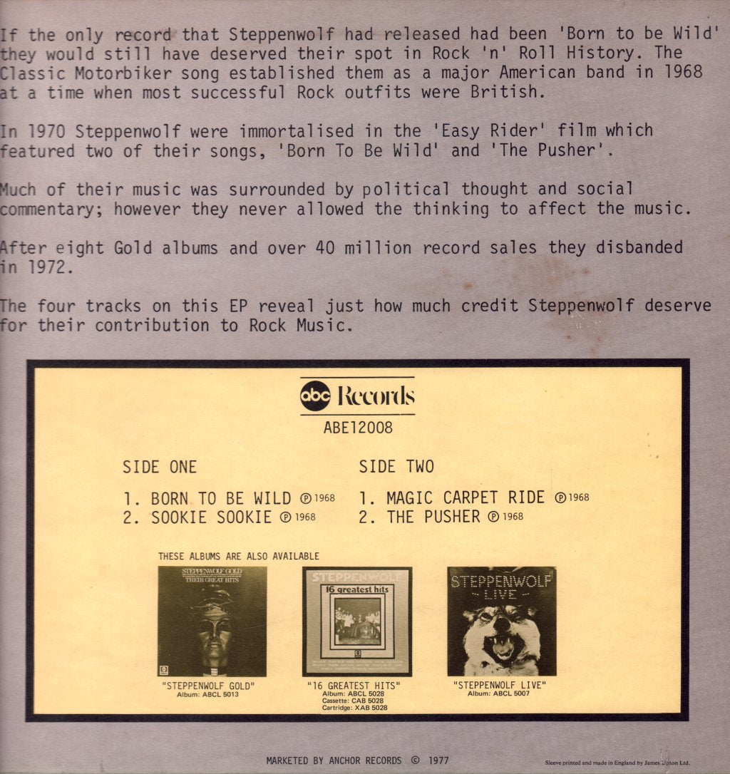 Steppenwolf - Four Tracks From Steppenwolf - 12 Inch