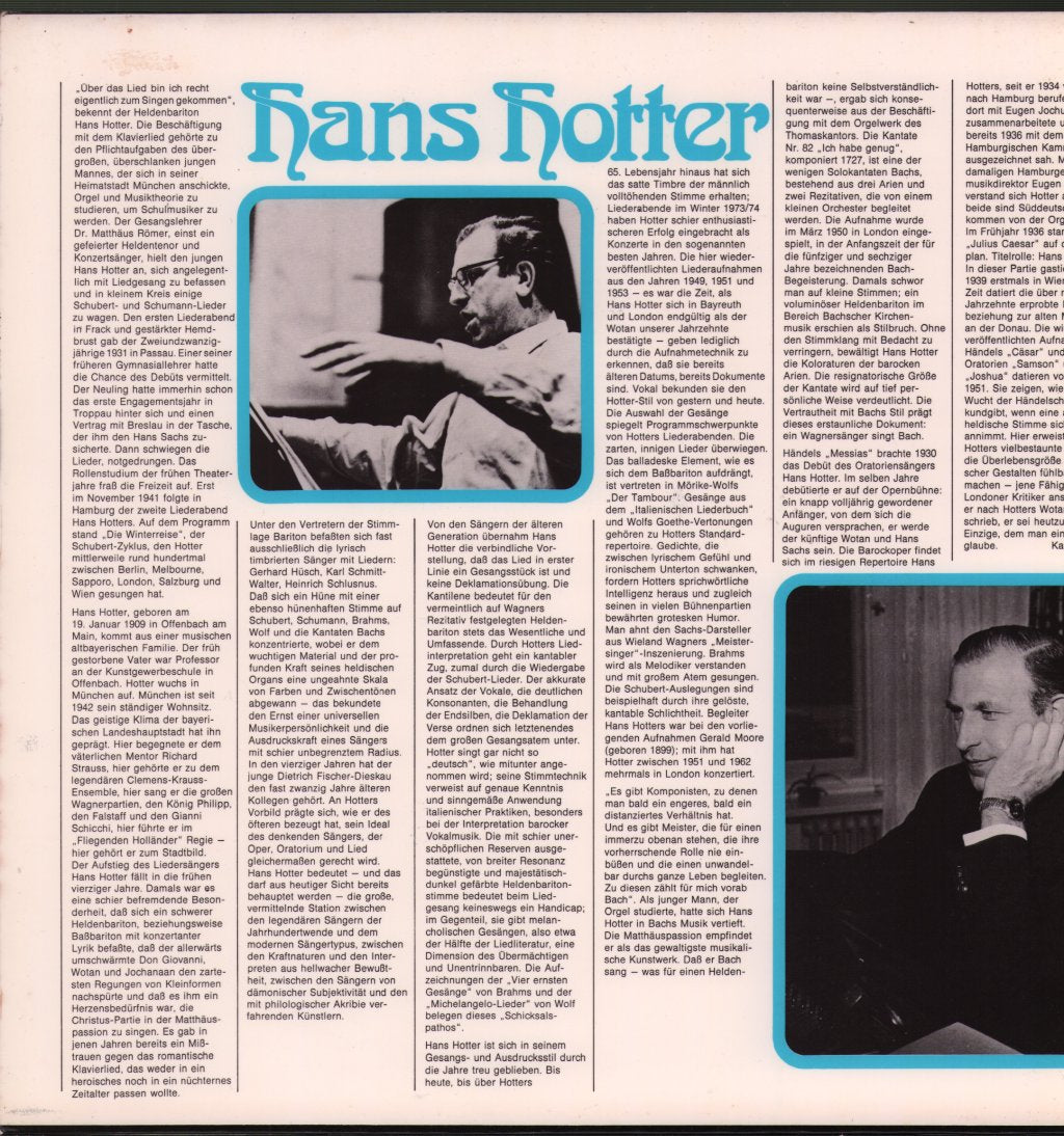 Hans Hotter - Singt Bach, Händel, Schubert, Brahms Und Wolf - Double Lp