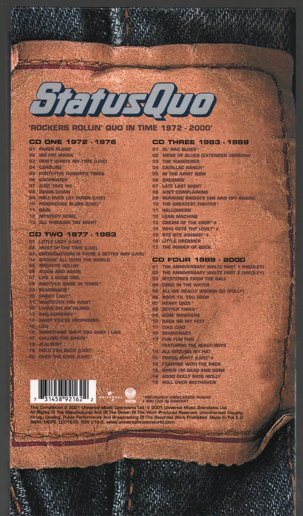 Status Quo - Rockers Rollin' Quo In Time 1972 - 2000 - Cd Set