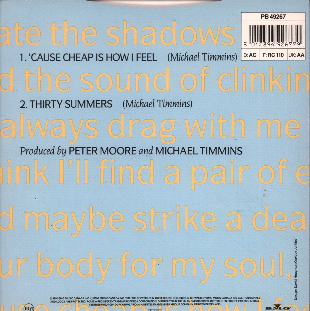 Cowboy Junkies - Cause Cheap Is How I Feel - 7 Inch