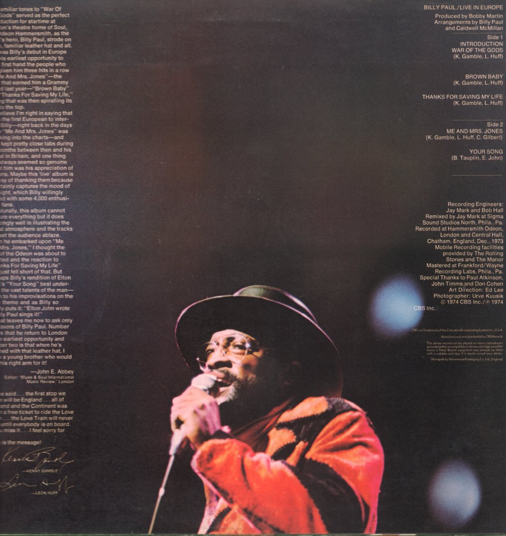 Billy Paul - Live In Europe - Lp