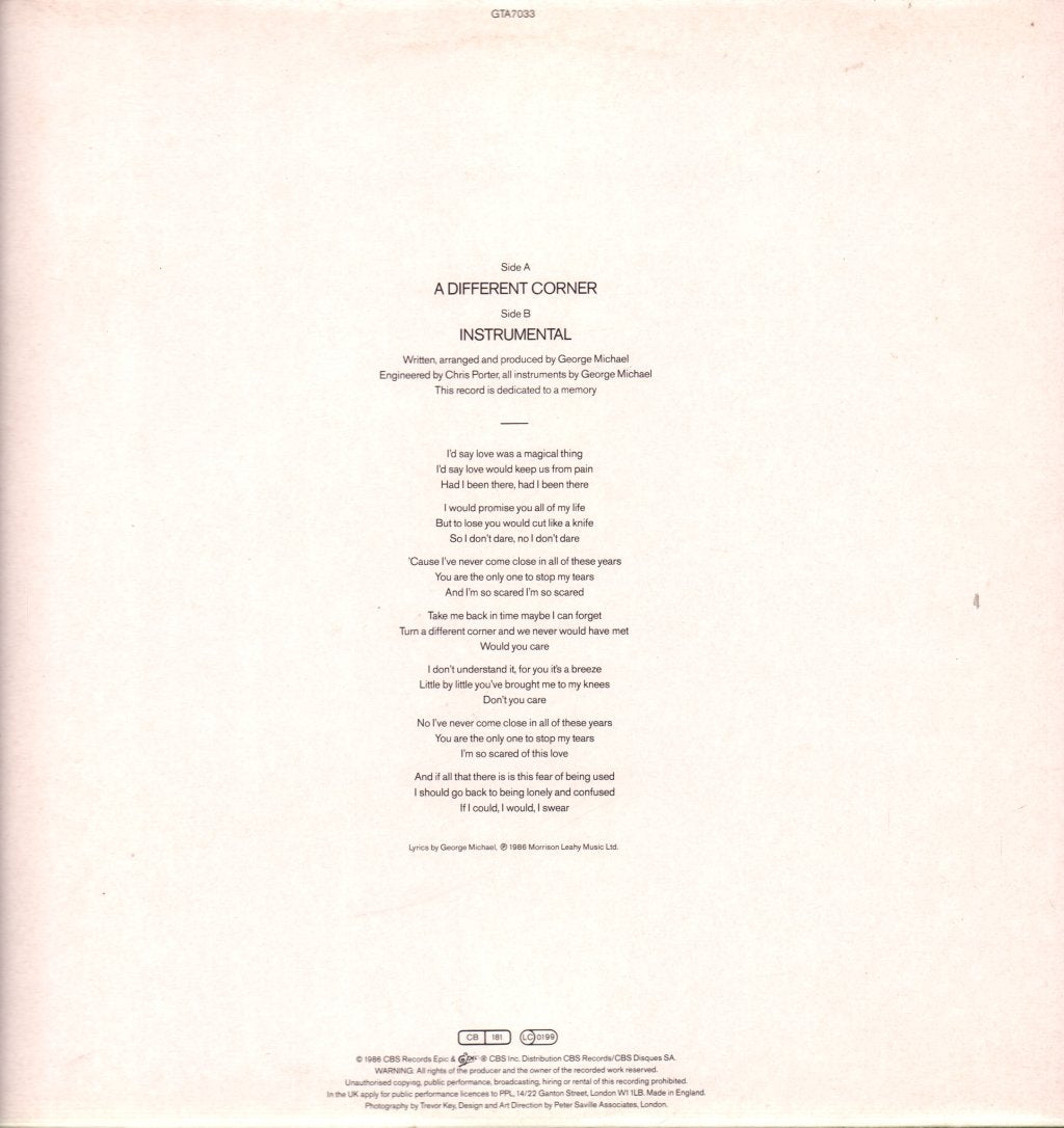 George Michael - A Different Corner - 12 Inch