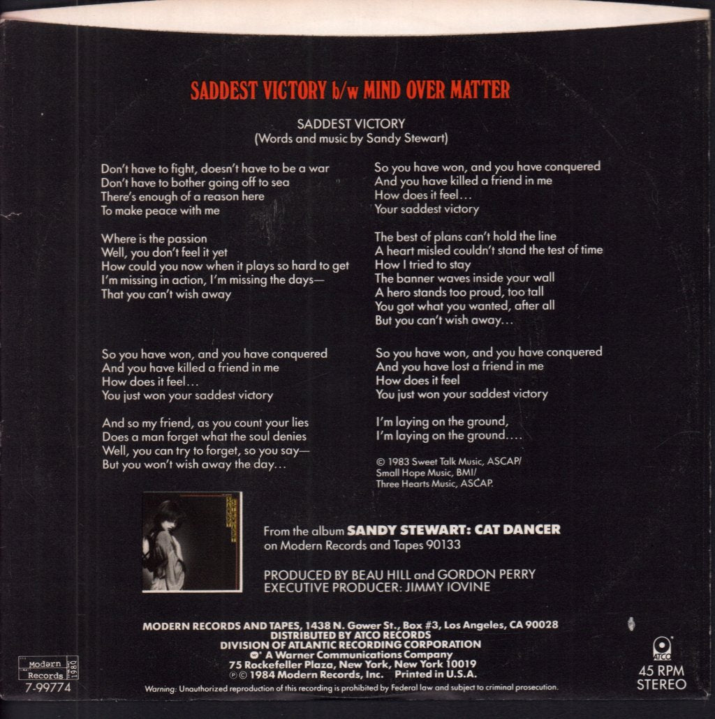 Sandy Stewart - Saddest Victory - 7 Inch