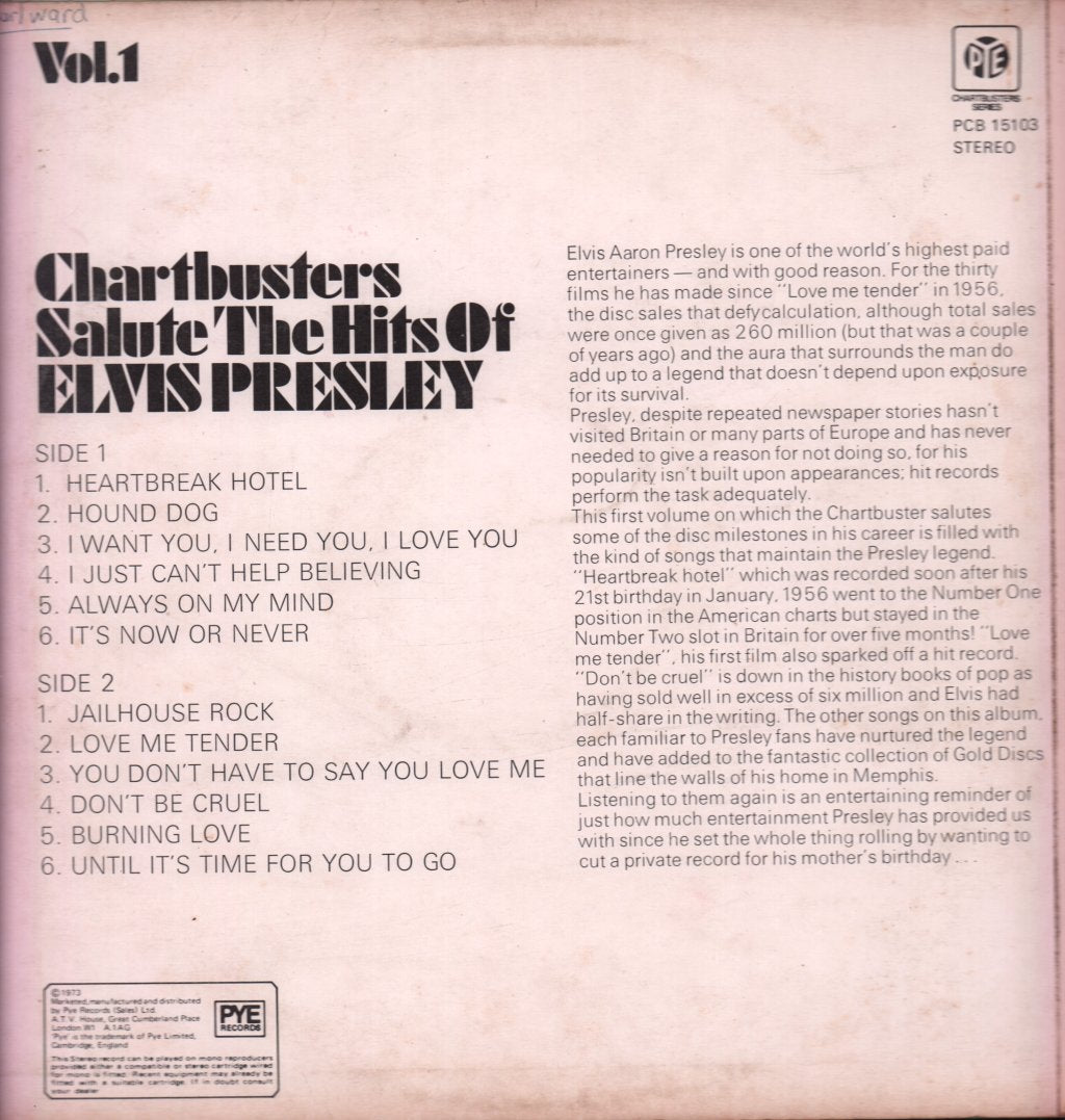 Chartbusters - Salute The Hits Of Elvis Presley Vol. 1 - Lp