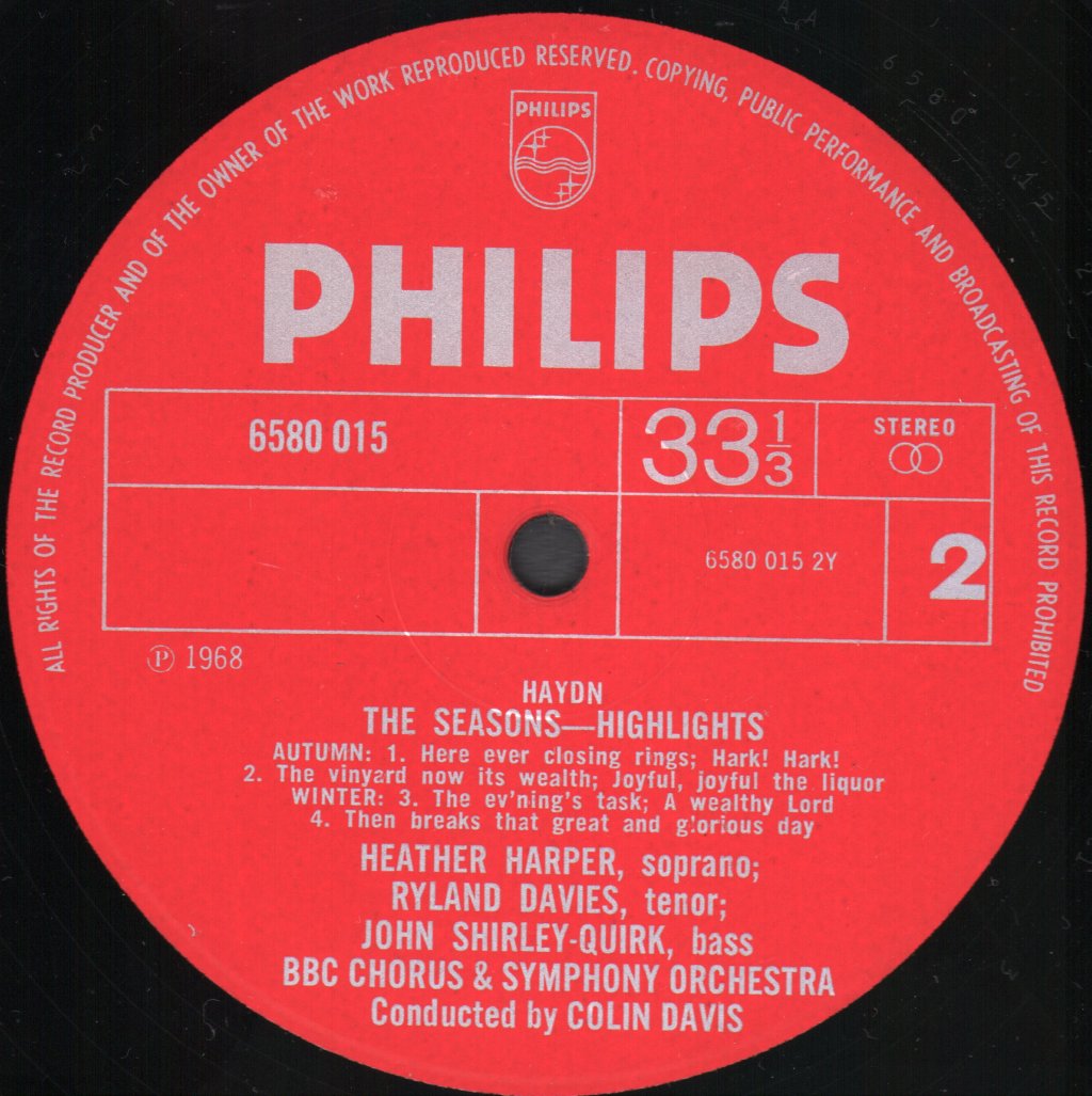 Colin Davis / Heather Harper / Ryland Davies / John Shirley-Quirk / BBC Symphony Orchestra - Haydn - Highlights from The Seasons - Lp