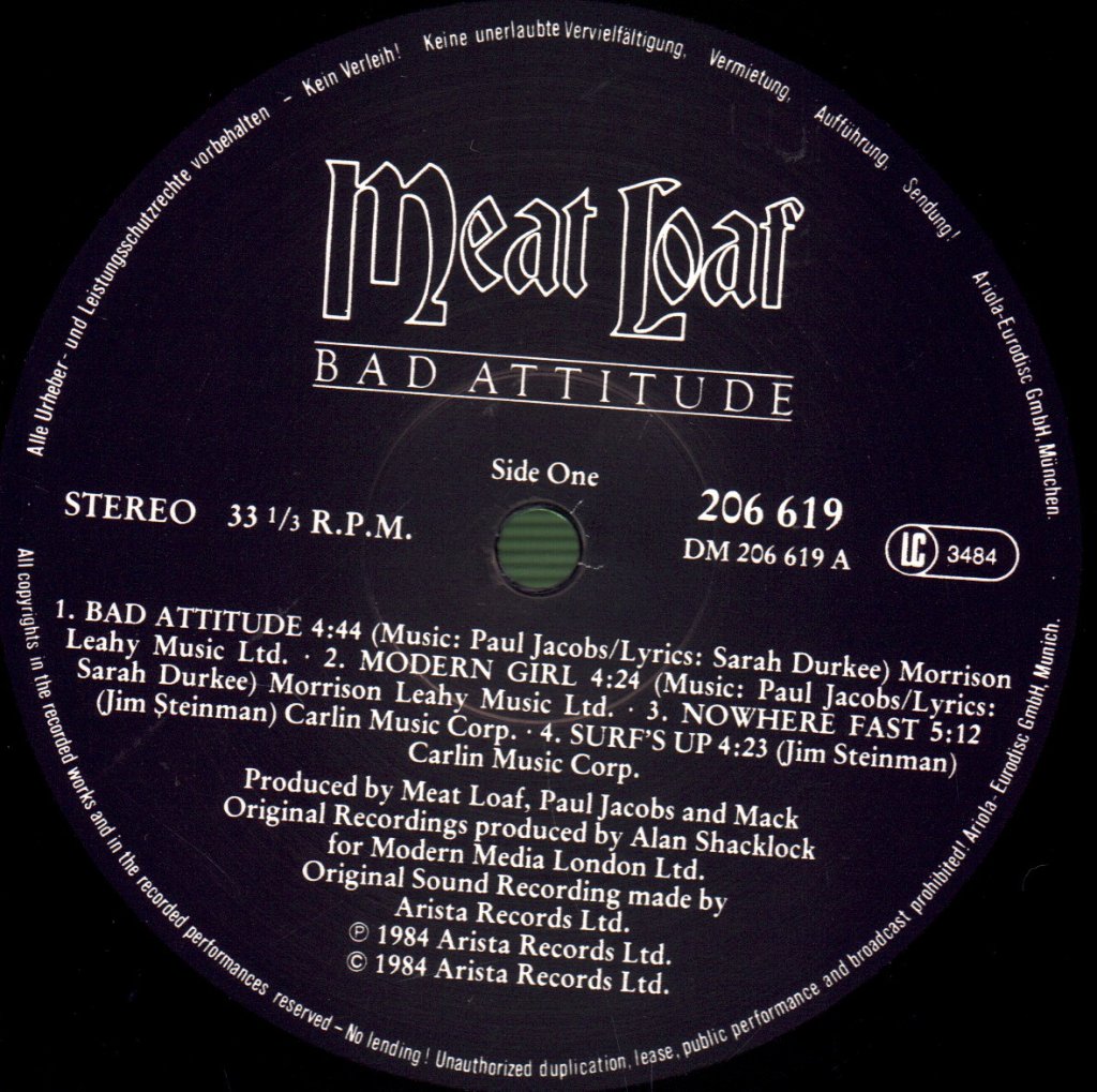 Meat Loaf - Bad Attitude - Lp