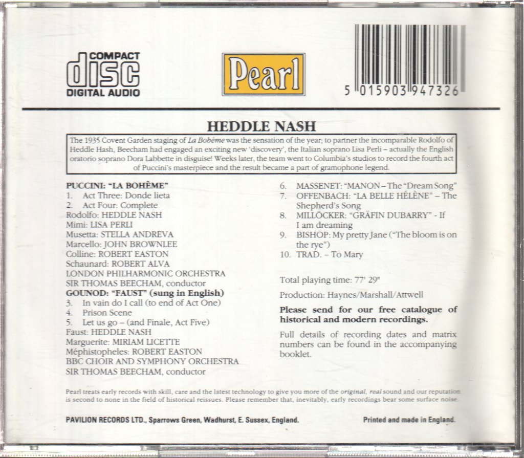 Heddle Nash / Sir Thomas Beecham - Puccini / Gounod - Cd