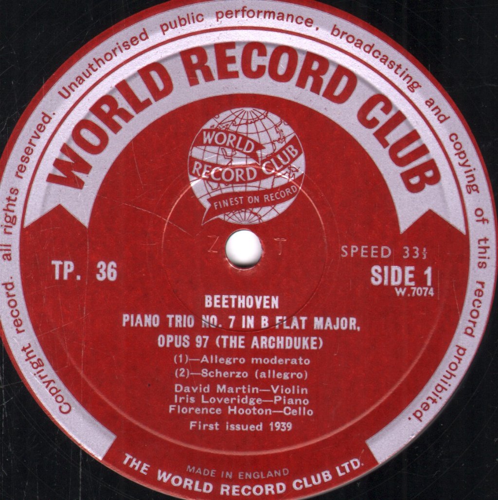 Loveridge-Martin-Hooton Trio - Beethoven - Trio No.7 In B Flat, Op.97 ("The Archduke") - Lp