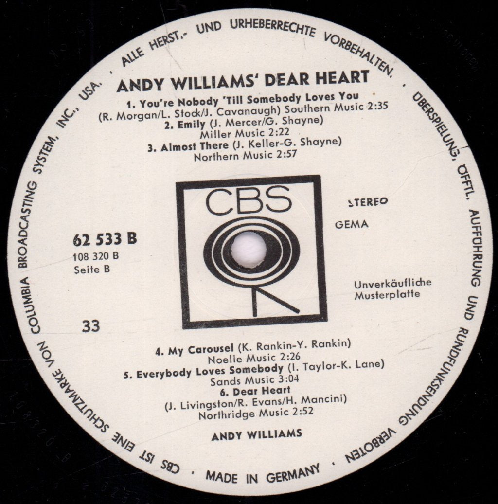 Andy Williams - Andy Williams' Dear Heart - Lp
